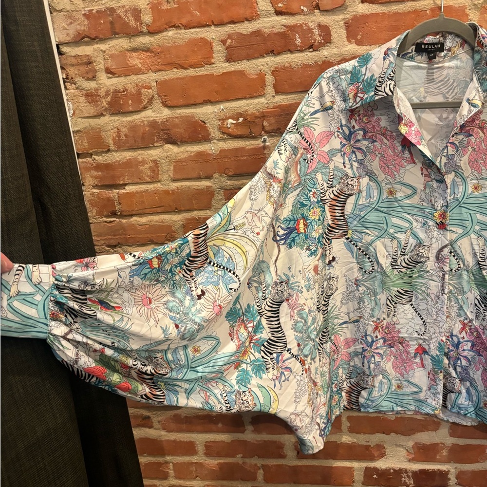 Beulah Balloon Sleeve Button Up - Silk Exotic Tiger Print
